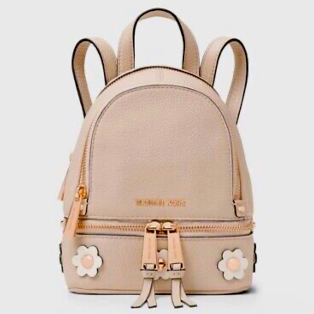 Michael Kors Rhea Mini Floral Applique Leather Backpack Pink